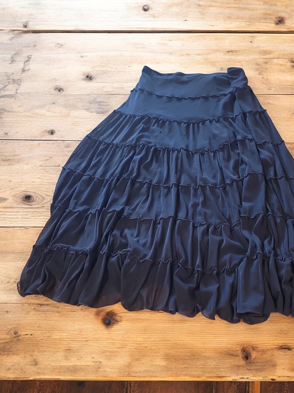 Max Studio Navy Tiered Ruffle Maxi Skirt
